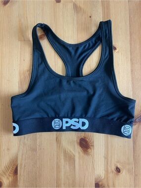 PSD Black Racerback Logo Elastic Sports Bra